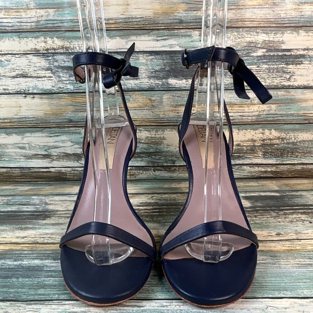 DELTAN Sexy Ankle Strap Sandals Womens 7M Blue All Leather Bow Buckle Strap - Picture 4 of 14
